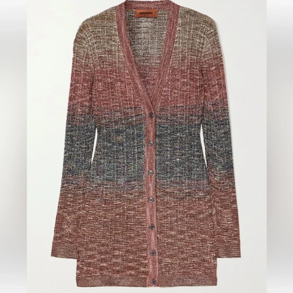 MISSONI Degradé Metallic Crochet Knit Cardigan in‎ Red, Sz XS
